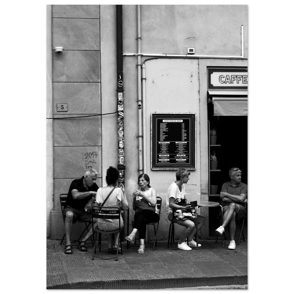 Street Photography Black and White Art Print Cafe