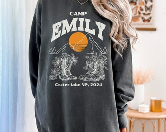 Custom Camp Bachelorette Party Embroidered Sweatshirt, Vintage Camping Bachelorette Sweatshirt, Camp Themed Bachelorette Hiking Bridal Party