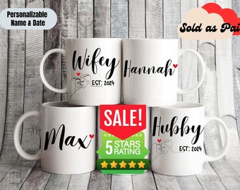 Personalized Mr & Mrs Coffee Mugs, Husband and Wife Mugs, Mr and Mrs Mug, Custom Mr Mrs Coffee Mugs, New Bride and Groom Set - (MUG-2 Heart)