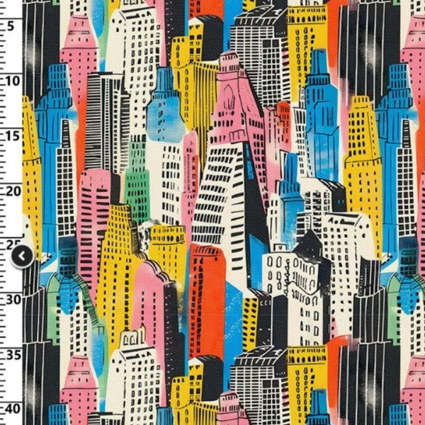 Colorful Retro City Buildings Fabric by the 3Meters,Pop Art Fabric Decor Furniture Chair Sofa Upholstery Fabric