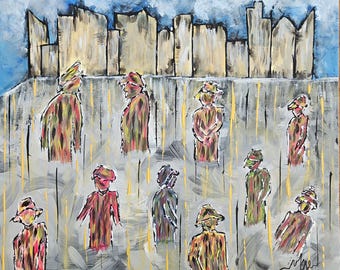 Original Acrylic Abstract Painting: Colorful Modern City Wall Art
