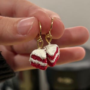 Tiny Red Velvet Cake Huggie Earrings