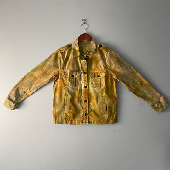 Utility Jacket Custom Ice Dyed Mustard Yellow Stand Collar