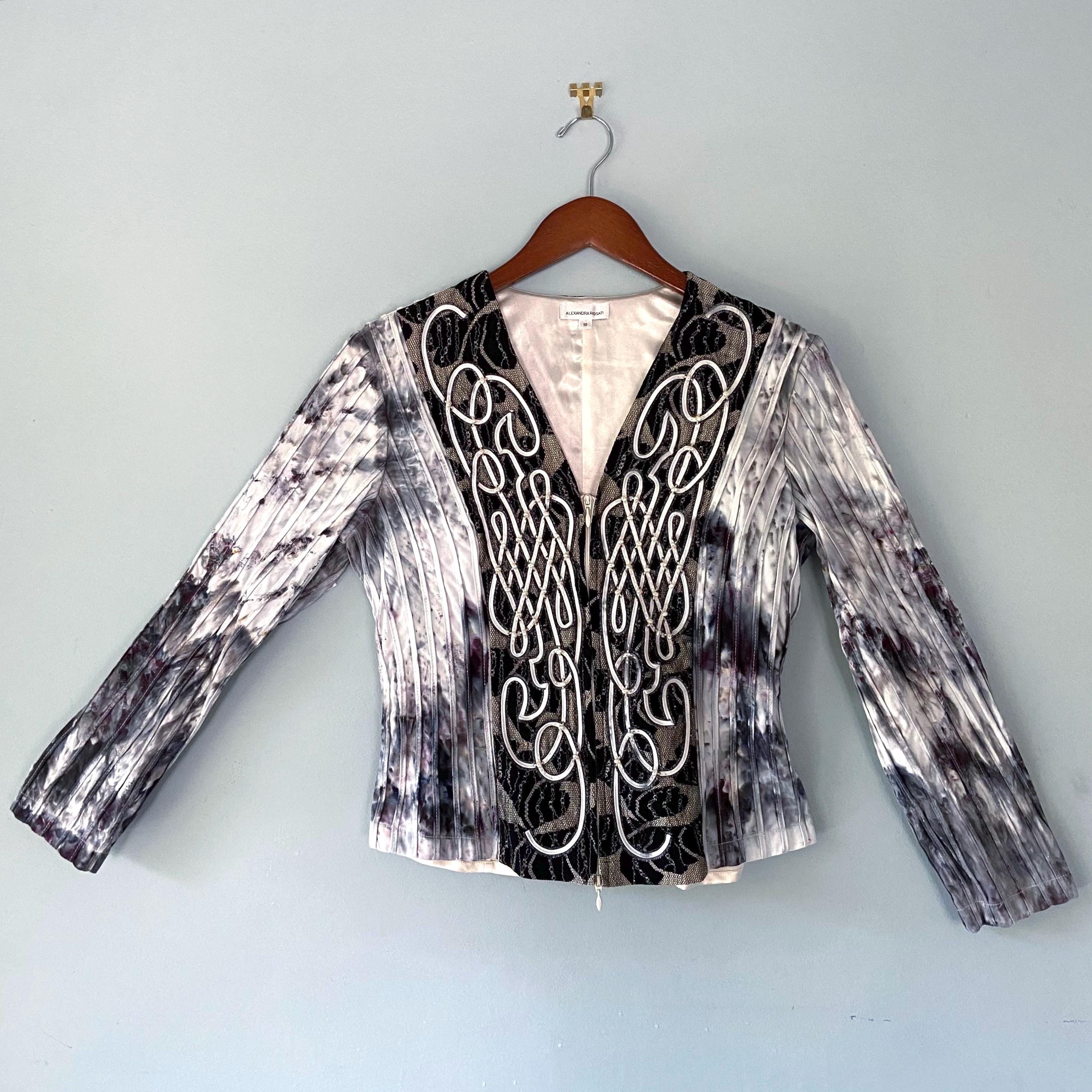 Jacket- Vintage Upcycled Alexandra Rosati Black and Cream Ice Dyed