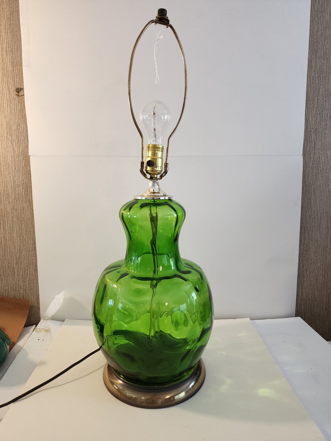 Vintage Mid Century Modern Green Art Glass Table Lamp Works - Etsy