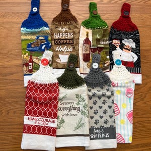 Hanging Crochet Cotton Hand Towels; Kitchen; Gift; Wine; Chef; Coffee; Vintage; Birthday; Handmade; Paw Prints; pickleball; farmhouse