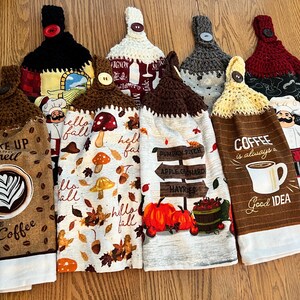 Hanging Crochet Cotton Hand Towels; Kitchen; Gift; Wine; Chef; Coffee; Fall; Handmade; Paw Prints; Mickey/Minnie Mouse; Leaves; Grill/BBQ