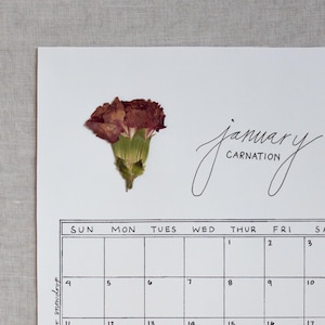 12 Month Pressed Birth Flower Calendar