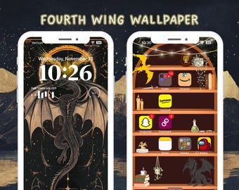 Fourth Wing Wallpaper Inspired Bookshelf Wallpaper Iphone IOS Wallpaper Booktok Book Inspired Lock Screen Iron Flame Background Onyx Storm