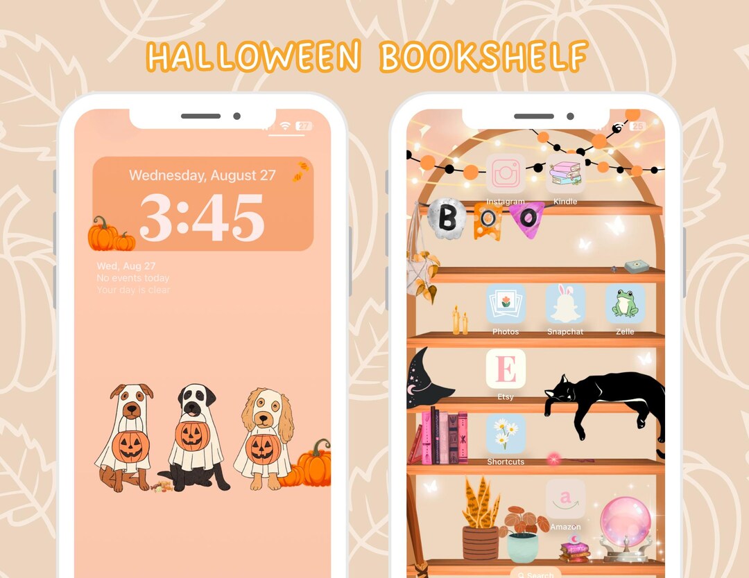 Halloween Wallpaper Autumn Wallpaper Bookshelf IOS Wallpaper Booktok