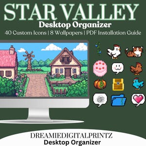 Stardew Valley Inspired Background Desktop Wallpaper Farming Icons MAC Windows Pixelated Wallpapers Pixelated Desktop Background