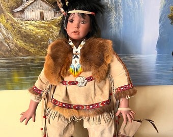 Unique Porcelain Handcrafted doll Indian boy “Shay” By Donna Rubert, 26 in