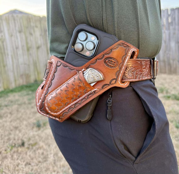 ?Brand New BOHO Style - 100% full grain leather belt with phone holster Full Grain Leather Cell Phone Belt Holster: Personalized  main image 3