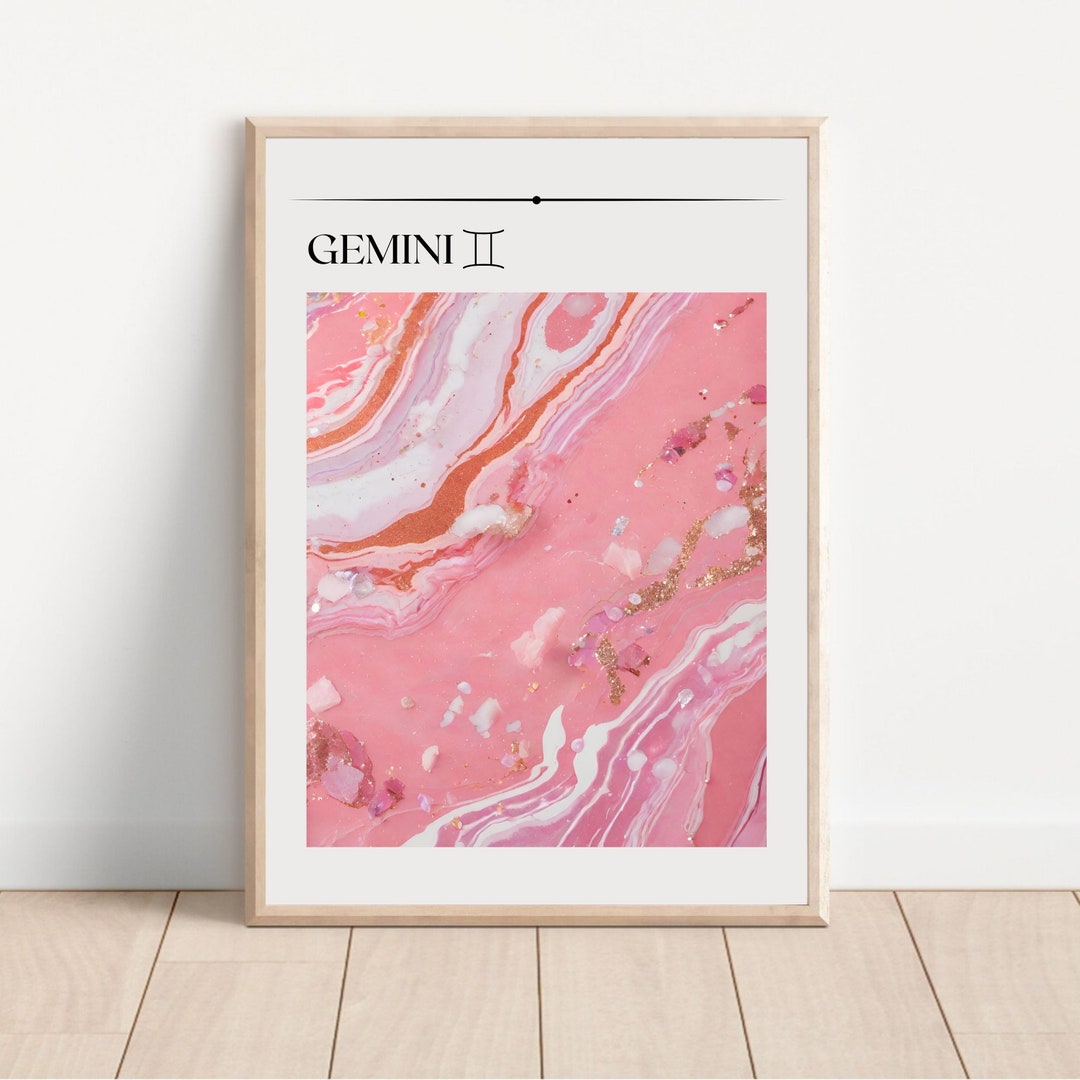Digital Wall Art for Gemini Zodiac With Pink Quartz - Etsy