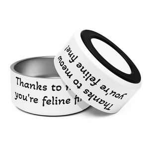 Thanks to Meow, you&#39;re feline fine! Cat food and water bowl