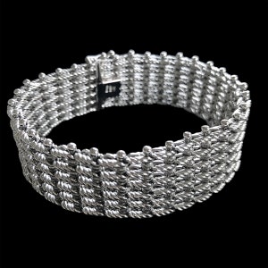 18k White Gold Wide Link Bracelet with Gold Bead and Twisted Rope Detail 53g