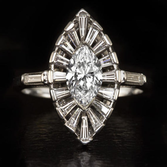 1.96 ct Vintage Marquise cut H SI1 Diamond Certif… - image 1