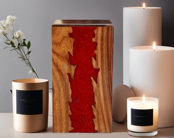 Epoxy Resin Red Texture  Wooden Urns For Human Ashes Cremation urns for adult ashes Urns for ashes adult male large Decorative Urn box