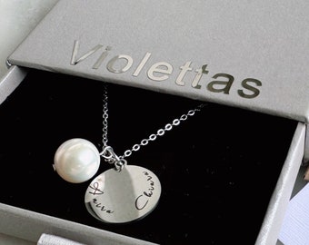 Freshwater Pearl with Personalized Necklace Wish Engraving Necklace Personalized Christmas Gift Birthday Gift for Wife