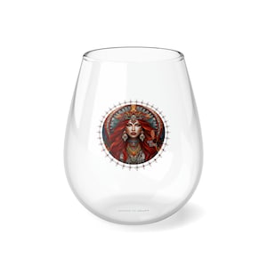 Hand Painted Wine Glass - Aztec Tribal Orange - Original Designs