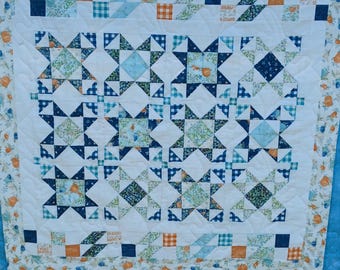 Handmade Quilted Fall Throw Blanket: Pumpkin Patch Farmhouse Decor