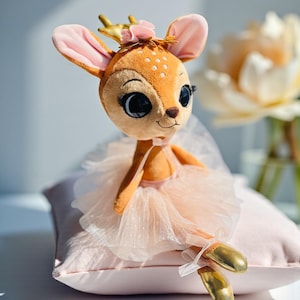 Ballerina Doll, Nina Ballerina the Deer Plush by EliEla Toys, Dancer Fawn in Pink Tutu, Christmas Plush Reindeer, Flower Girl Dance Recital