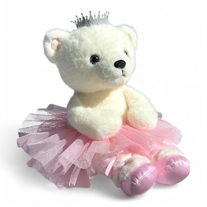 Ballerina Doll Dance Recital Gift for Girl, Bear Ballerina Bearinna Stuffed Animal in Tutu Pink Quartz Heart and Princess Tiara, Ballet Gift