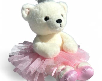 Cadeau de récital de danse, poupée ballerine pour fille, ballerine ours en peluche Bearinna en tutu, coeur en quartz rose et diadème de princesse, cadeau de ballet