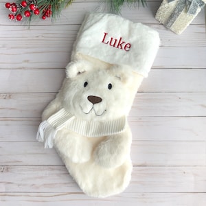 Kids stocking, Christmas Stocking for kids, polar bear, reindeer, pink stocking, pink Princess stocking, tiara stocking, White fur Stocking