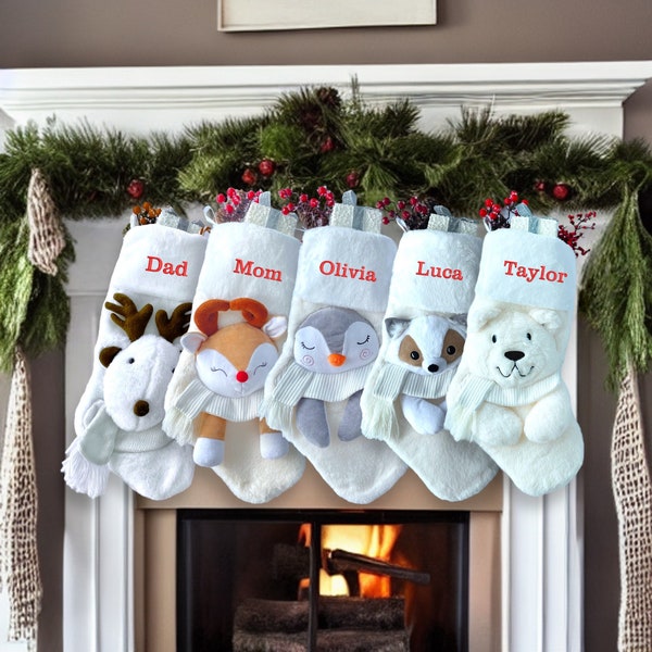 Christmas Stockings Personalized, Christmas Stockings with Names, Furry Stocking, Family Stockings, First Christmas, Set Toy and Stocking