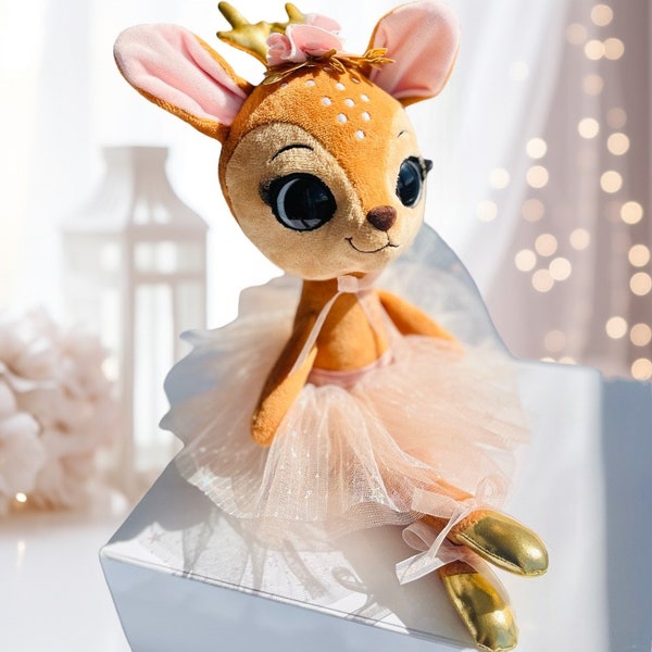 Ballerina reindeer, Nina Ballerina the Reindeer plush, Deer toy, pink tutu, dancer Fawn, deer stuffed animal Christmas gift Flower girl gift