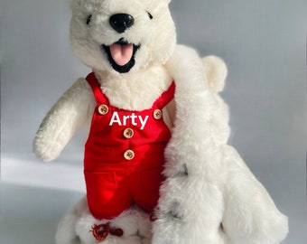 Polar Bear Toy Arty, Personalized Polar Bear, White Bear 16" stuffed animal, Christmas Gift for Boys, Large Dressed Bear Teddy Bear fur coat