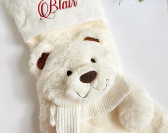 Kids stocking, Christmas Stocking for kids, polar bear, reindeer, pink stocking, pink Princess stocking, tiara stocking, White fur Stocking