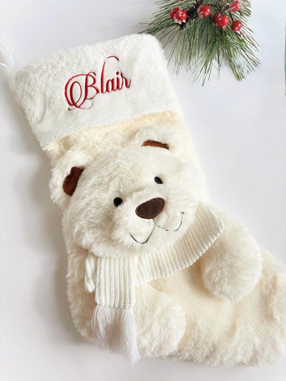 Kids stocking, Christmas Stocking for kids, polar bear, reindeer, unicorn mouse, cat stocking dog stocking White or Red Christmas Stockings
