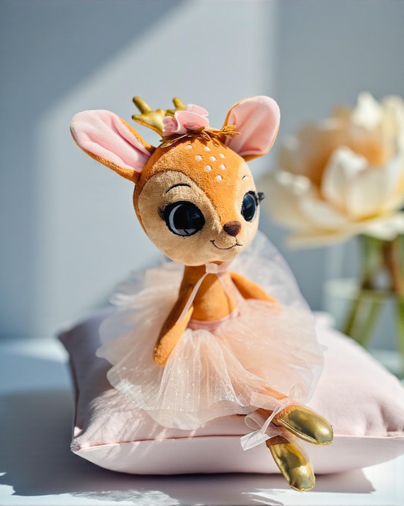 Ballerina Doll, Nina Ballerina the Deer Plush by Eliela Toys, Dancer Fawn  in Pink Tutu, Christmas Plush Reindeer, Flower Girl Dance Recital