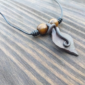 Hand forged iron leaf pendant necklace