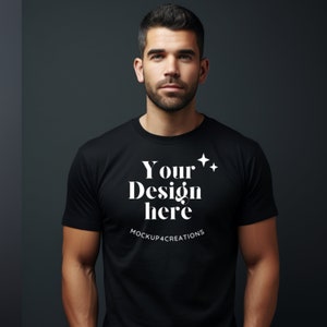 Black Bella Canva 3001 T-shirt Mockup, Latino Men Black T-shirt Mockup