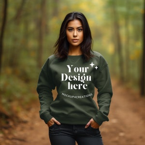 Military Gildan 18000 Sweatshirt Latina Woman Sweatshirt Mockup