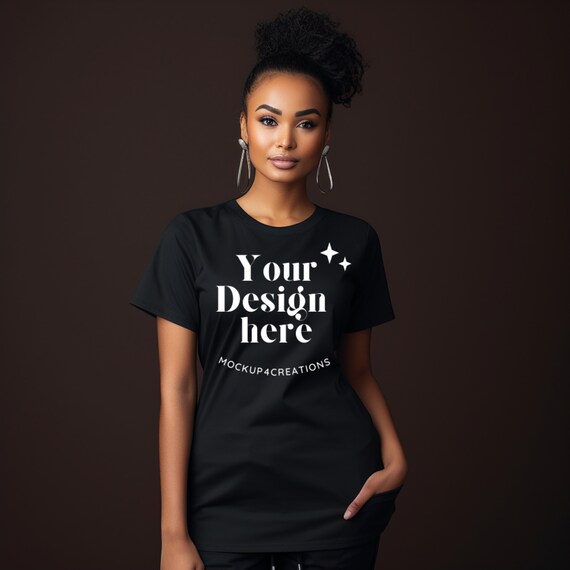 Black Bella Canva 3001 t-shirt Mockup, Black Natural Hair Stylish Model  Mockups