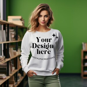 Weiß Gildan 18000 Sweatshirt Mockup, Frau Sweatshirt Lehrer Mockup