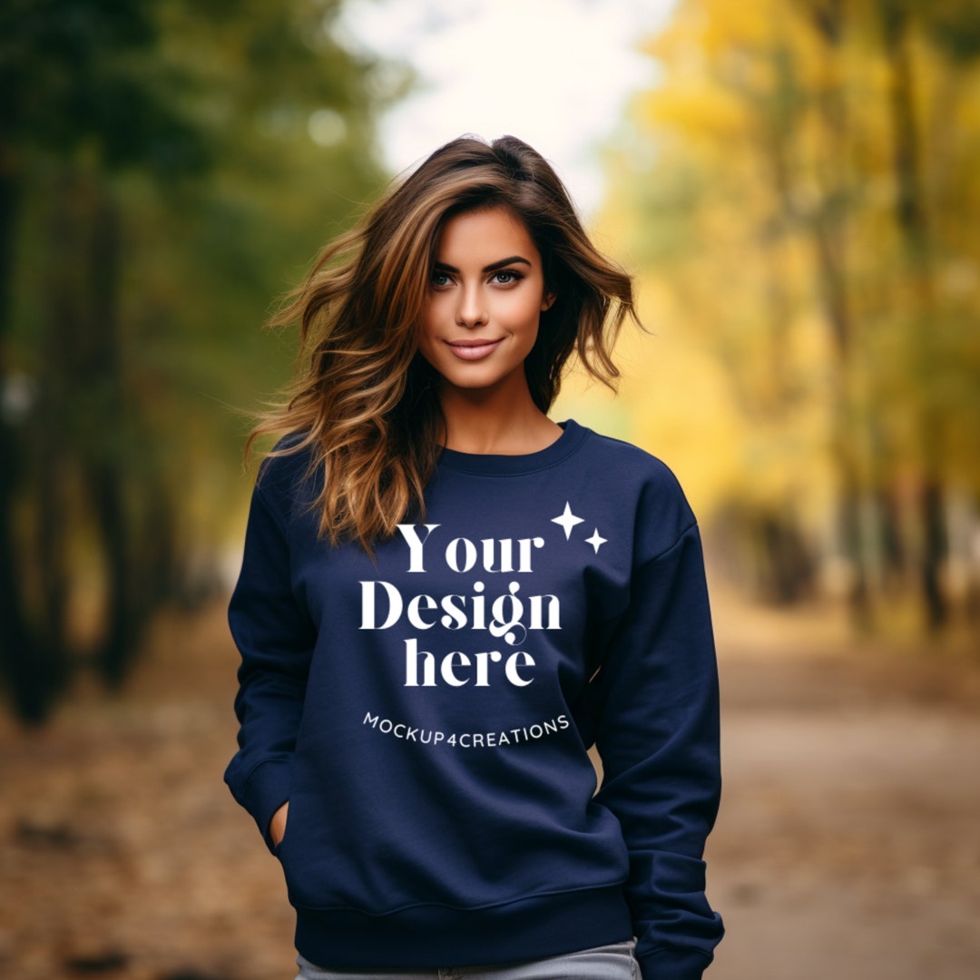Navy Blue Gildan 18000 Sweatshirt Woman Mockup Woman Navy Etsy