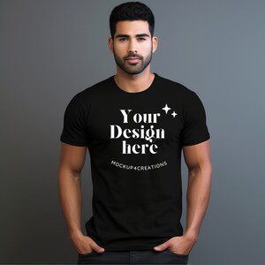 Black Bella Canva 3001 Tee Mockup, Latino Men Black Tee Mockup