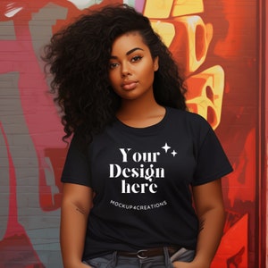 Black Bella Canva 3001 Shirt Mockup, Black Mody Woman Mockup, Urban Graffiti Mock ups