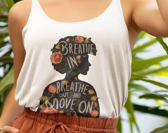 Débardeur Breathe Positivity Silhouette florale pour femmes - Chemise sans manches de yoga de pleine conscience