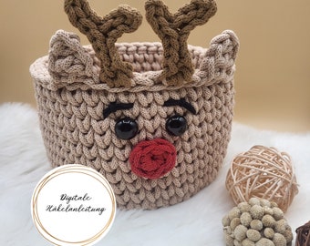 Crochet pattern reindeer basket | Crochet reindeer | Reindeer | Storage basket | Rope yarn | PDF instructions | Bobbiny