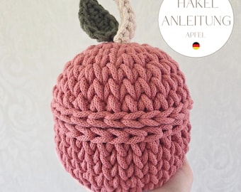 Crochet pattern apple PDF German – Crochet storage basket – Knit stitch crochet project – Decoration & gift idea - Crochet pattern apple basket