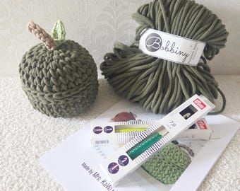 Crochet kit apple – DIY crochet kit for beginners with instructions – Crochet kit fruit – Gift idea handcraft