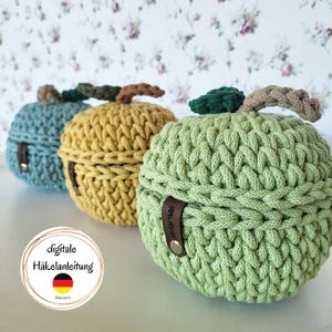 Crochet pattern apple | Crochet apple basket | Storage basket | Rope yarn | PDF German | bobbiny | Crochet fruit | DIY | Autumn