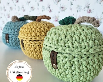 Häkelanleitung Apfel PDF Deutsch – Aufbewahrungskorb häkeln – Strickstich-Häkelprojekt – Deko & Geschenkidee - Häkelanleitung Apfelkorb