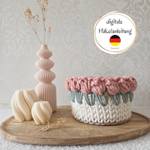 Crochet pattern for a rose basket – PDF German – Crochet basket – Rose pattern – DIY